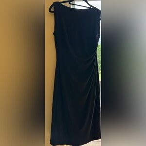 RALPH LAUREN BLACK BATEAU/BOAT NECKLINE MIDI DRESS WITH FRONT RUCHING  (8)